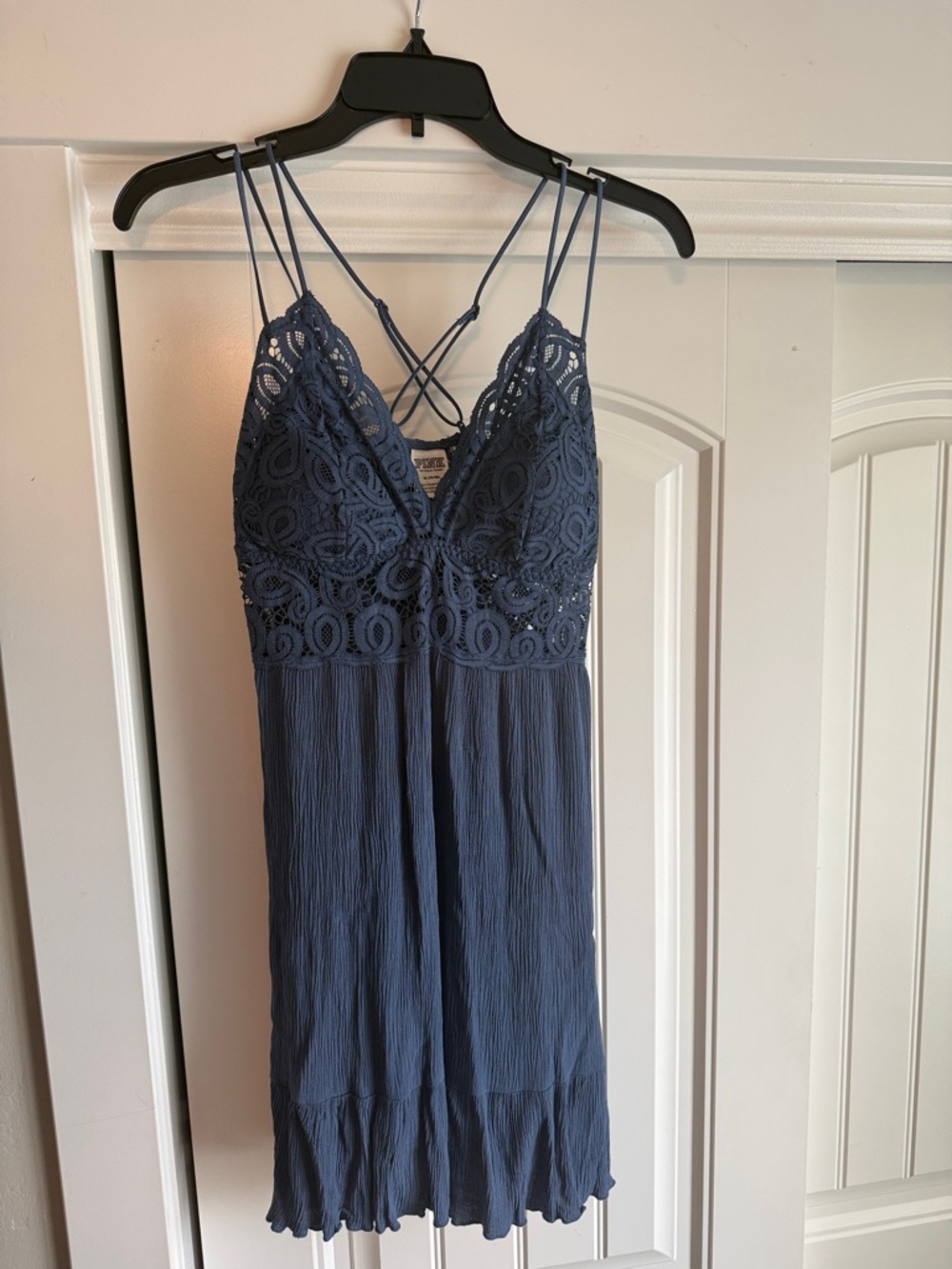 PINK Lace Detail blue Strappy Summer Dress